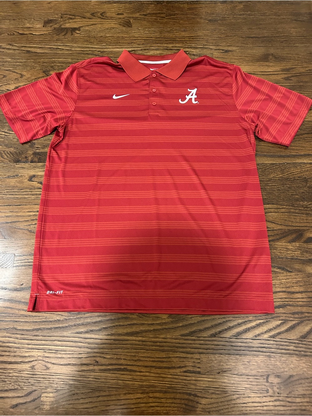 Nike Crimson Striped Polo Shirt with university of Alabama White Logo